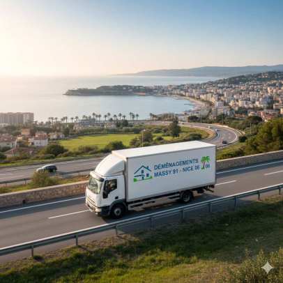 Camion de déménagement en transit de Massy 91 vers Nice 06 sur l'autoroute du soleil